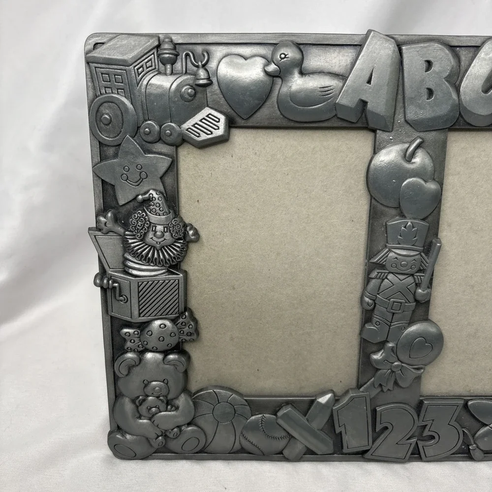 Pewter Metal Tabletop‎ Picture Frame Child Theme ABC 123 Nursery Silver 2 Slots